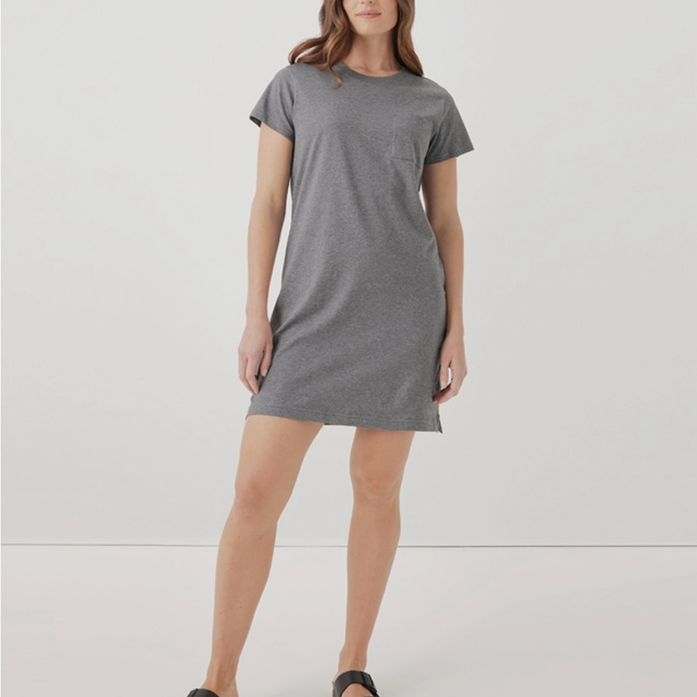 Pact Organic Softspun Tee Dress, Mini T-Shirt Dress, Nightgown, Grey Heather, S